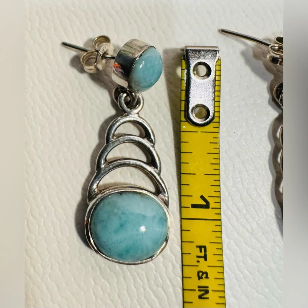 Sterling Silver 925 Larimar Drop Dangle Earrings - Picture 8 of 11
